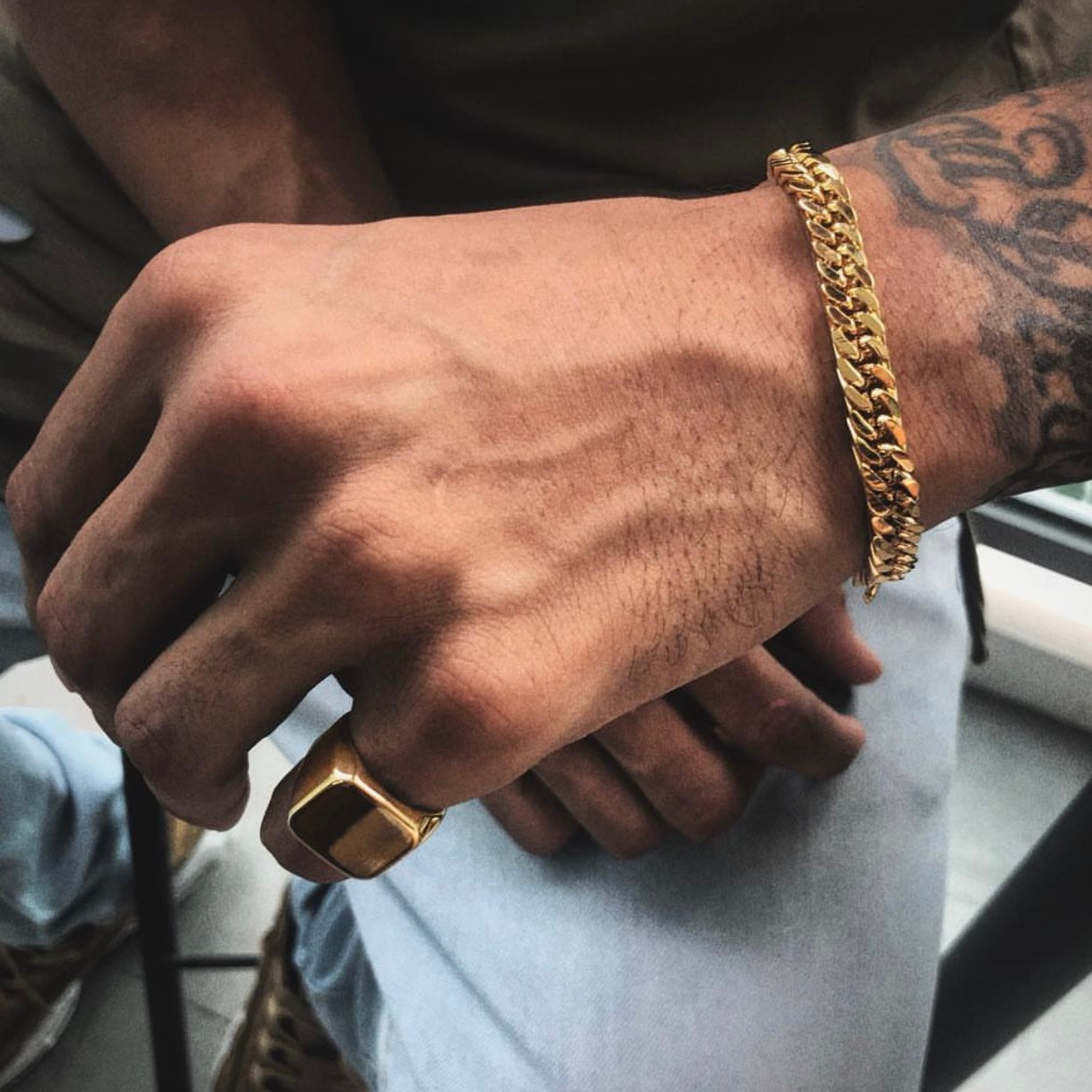 Cuban Bracelet & Signet Ring Set